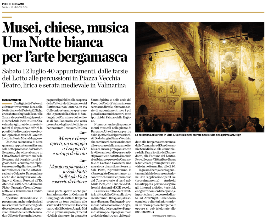 2014-06-28 - L'Eco di Bergamo - La notte bianca dell'arte - Bergamo is Europe